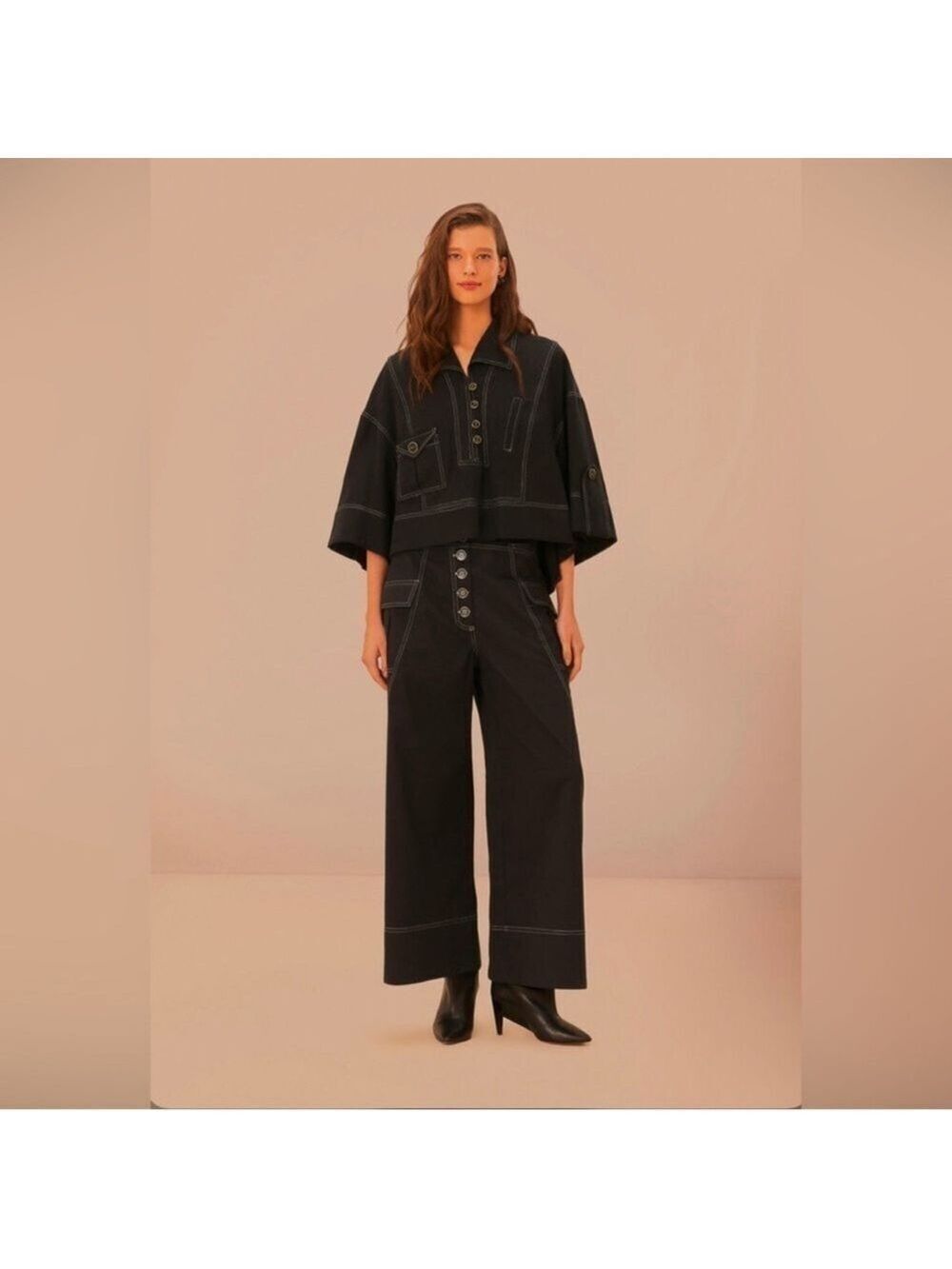 Farm Rio Black Low Waisted Topstiched Pants